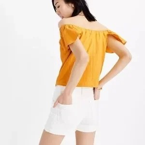 Madewell off the shoulder flutter sleeve blouse