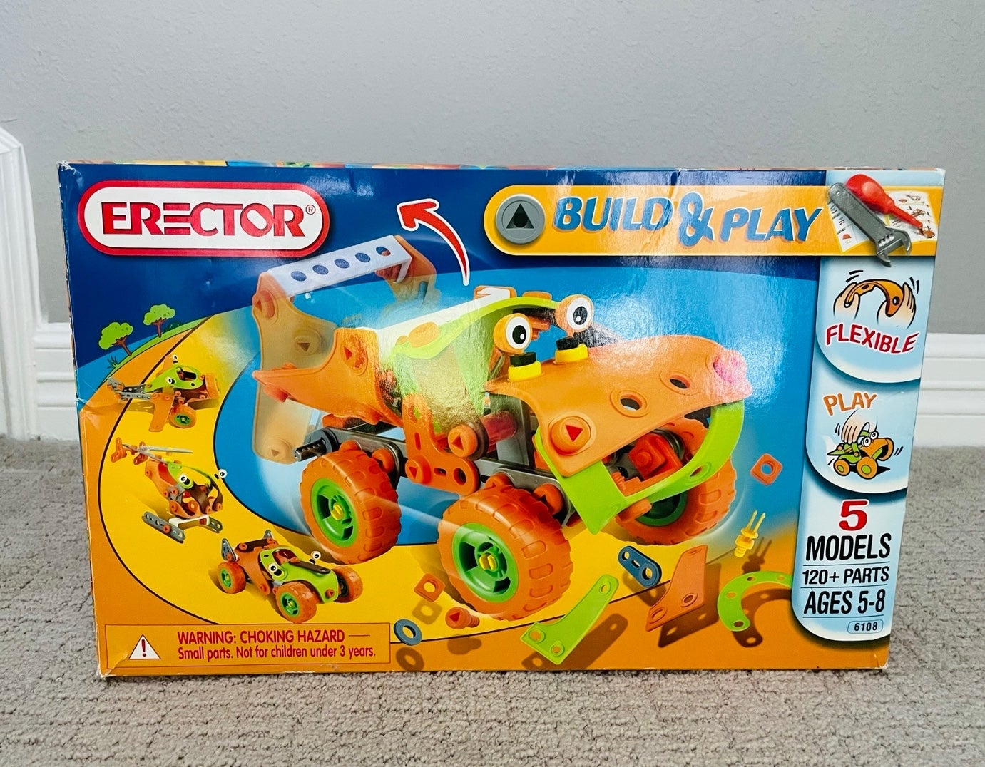 Meccano Erector Build & Play Flexible Kit #6108 Helicopter Plane Dump Truck Car