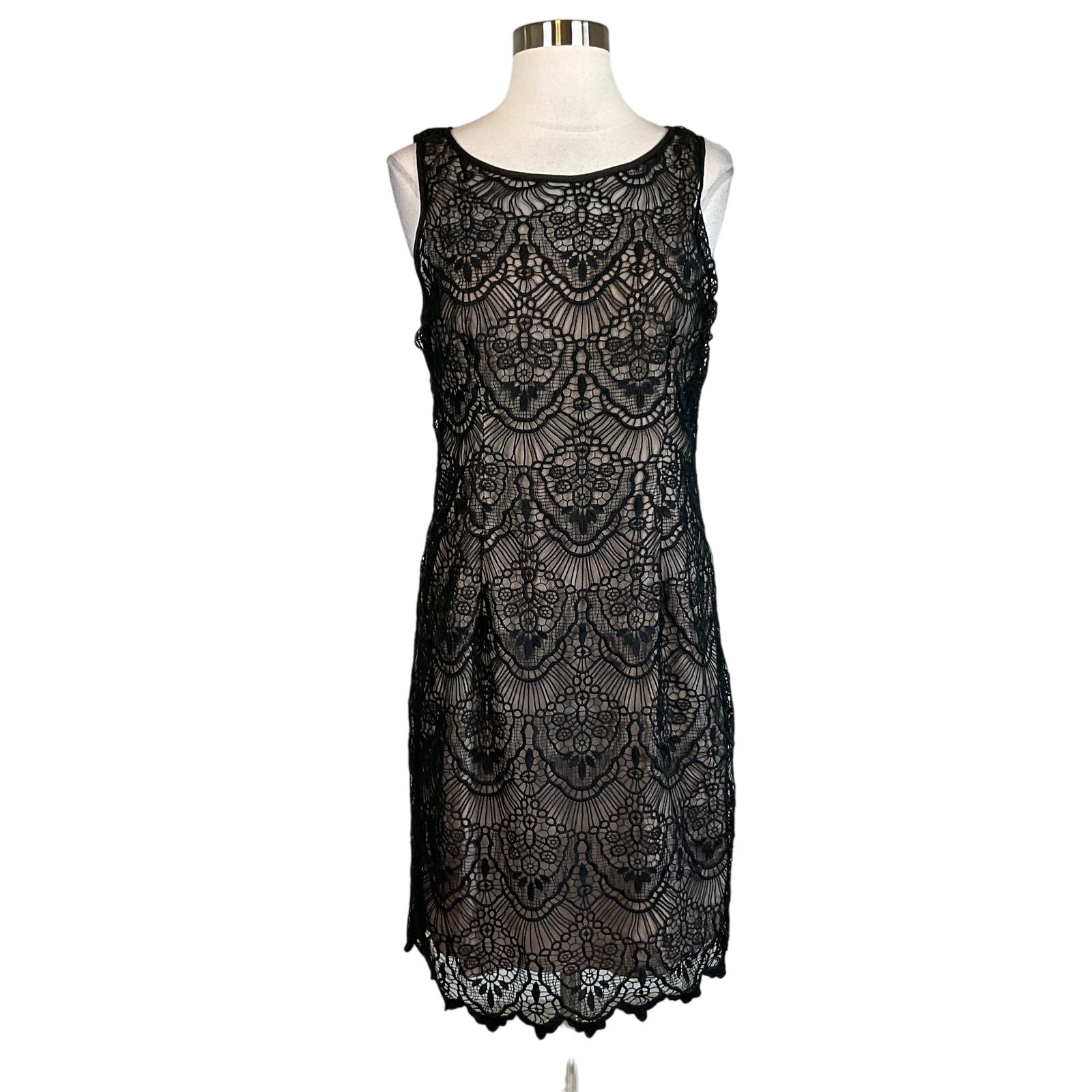 Adrianna Papell Women's Cocktail Dress Size 8 Black Lace Sleeveless Sheath
