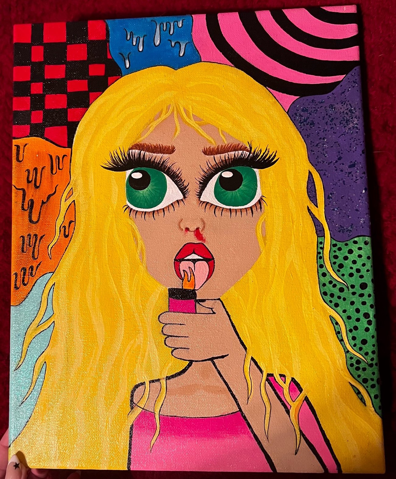trippy blonde girl painting