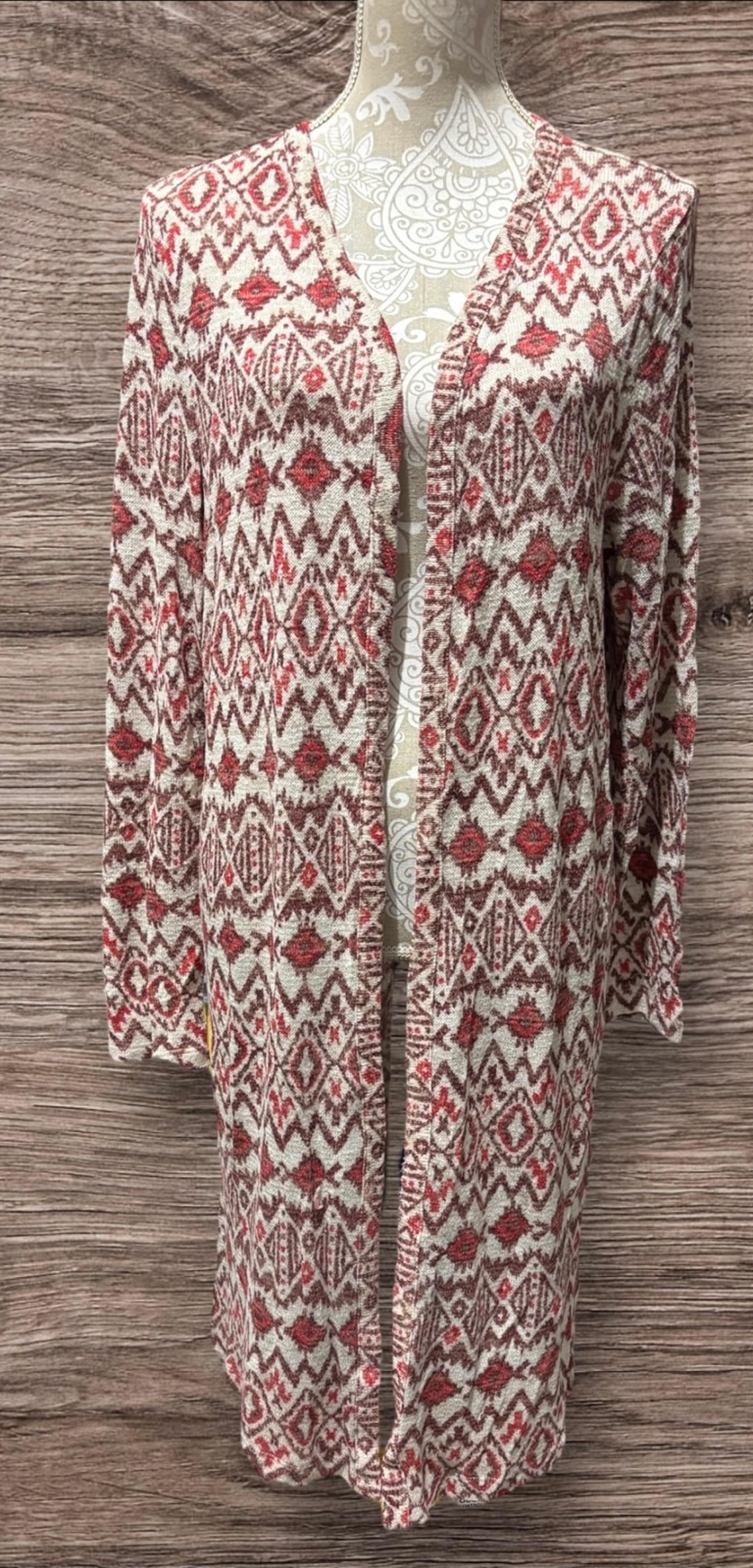 Cardigan Faded Glory Women’s Size XL Print Duster Sweater.