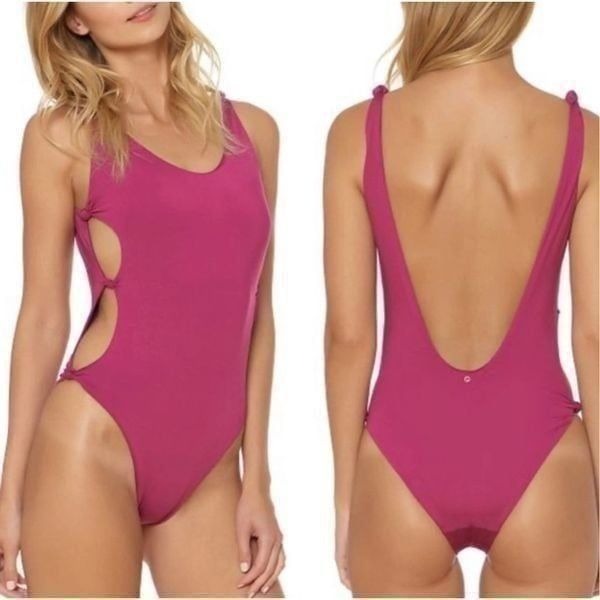 Red Carter red & purple reversible side knot one piece swimsuit fits M
