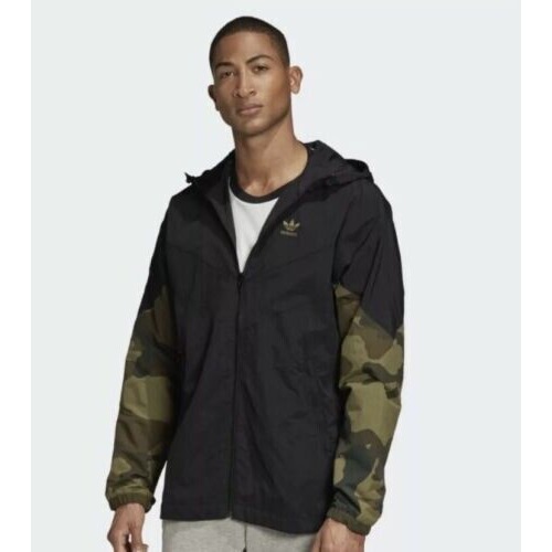 Adidas Men's Originals Camo Black Trefoil Windbreaker Jacket FM3359 Size Small