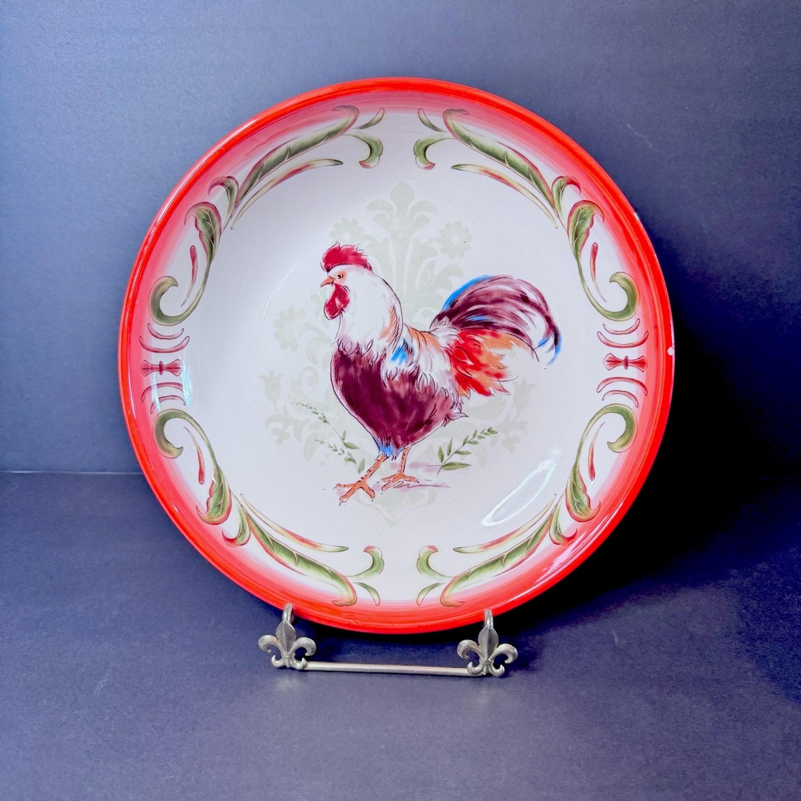 Pier 1 Hand Painted Ironstone 9" Serving Bowl Rooster Pattern