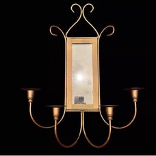 Vintage Gold Tone Hollywood Regency Wall Mirror & 4 Candle Holder