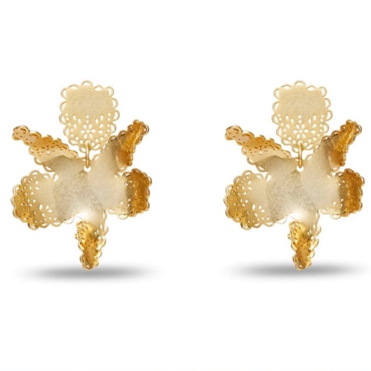 Lele Sadoughi Gold Lace Paper Lily Earrings