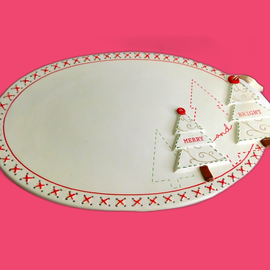 Mud Pie Christmas Serving Platter Merry and Bright Christmas Trees Large New