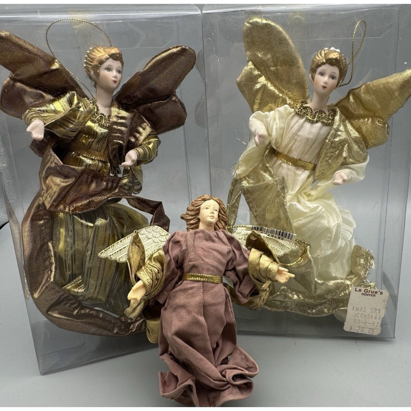 Vtg James A Cole Set 3 Christmas Angel Ornaments Victorian 8 4.5 Vinyl Cloth