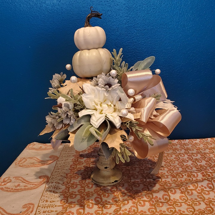 Thanksgiving Shabby Chic Cream Pumpkin Fall Centerpiece