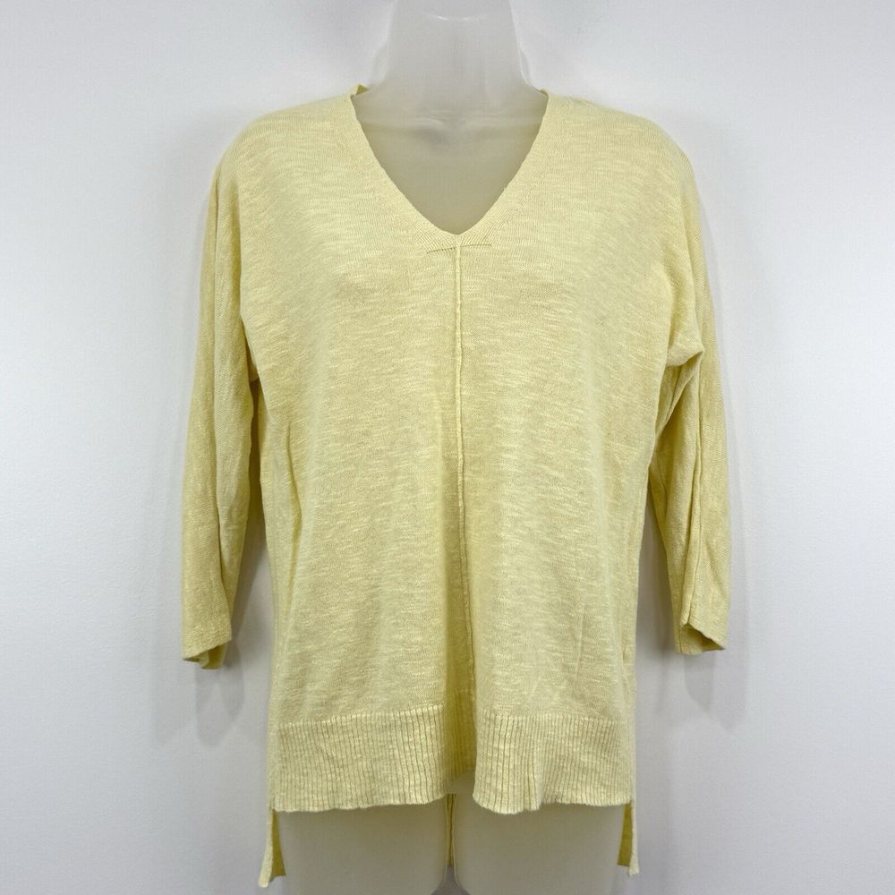 Eileen Fisher Top Women's PP Light Yellow Organic Linen Cotton Slub V Neck