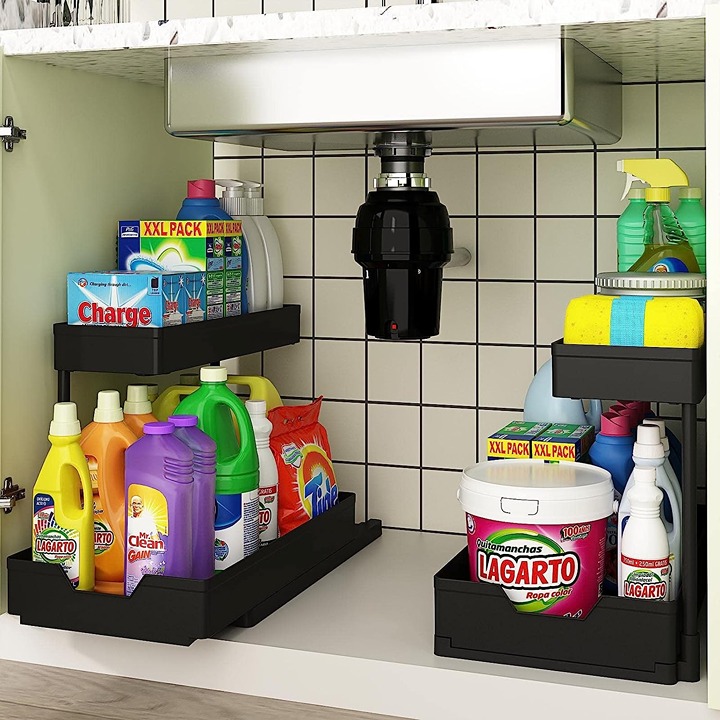 Sink Organizer, Bukfen Pull Out Cabinet Organizer 2-Tier Slide