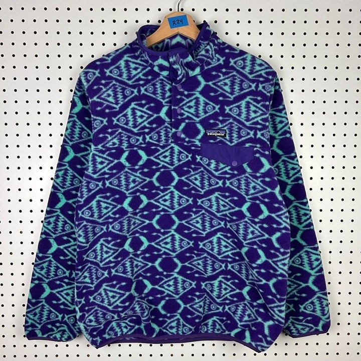 Patagonia Synchilla Snap T Fleece Medium Ikat Big Fish Purple Aztec Tribal West