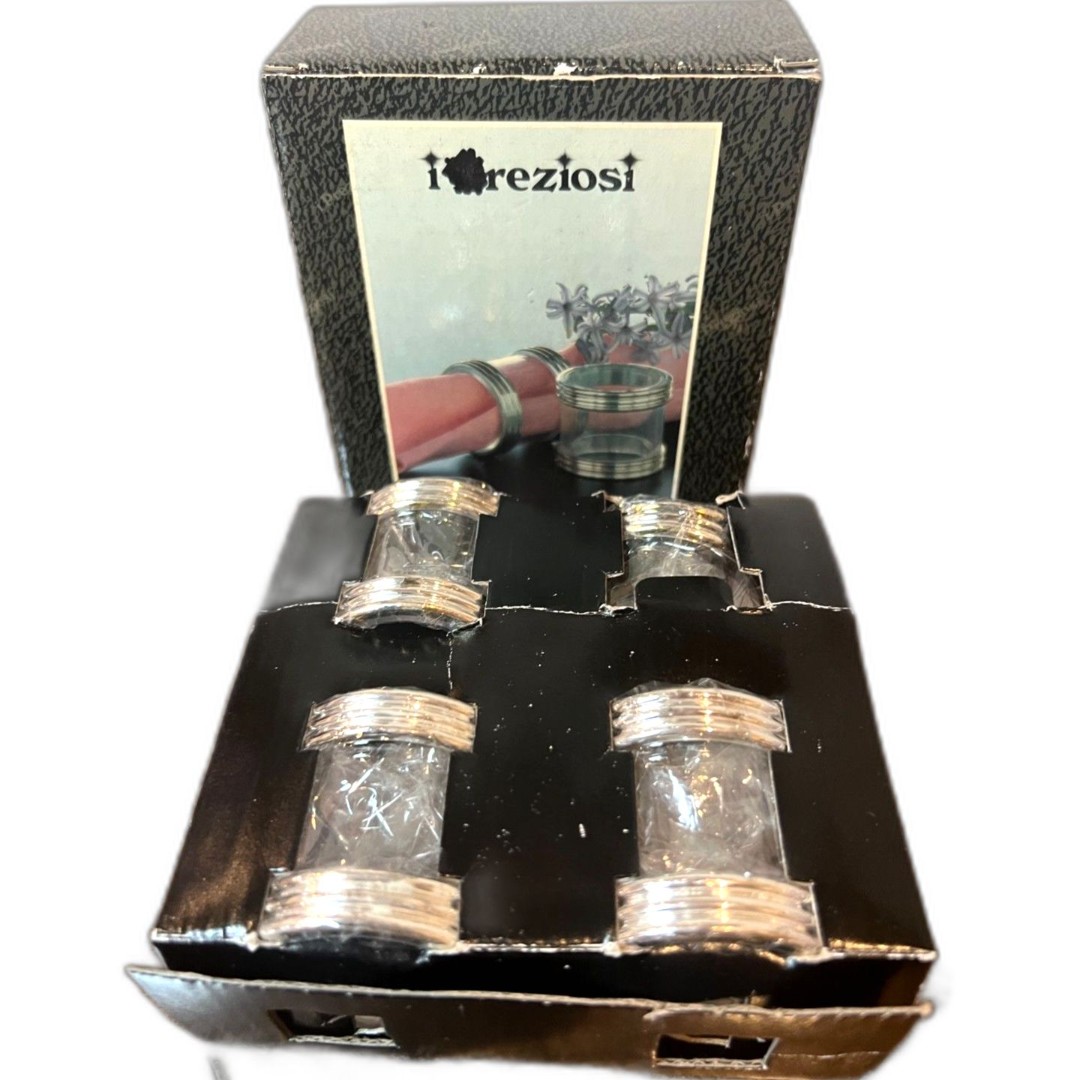 Preziosi Italian Napkin Holder Rings Cristallo Silver Dinner 8 Pieces New In Box