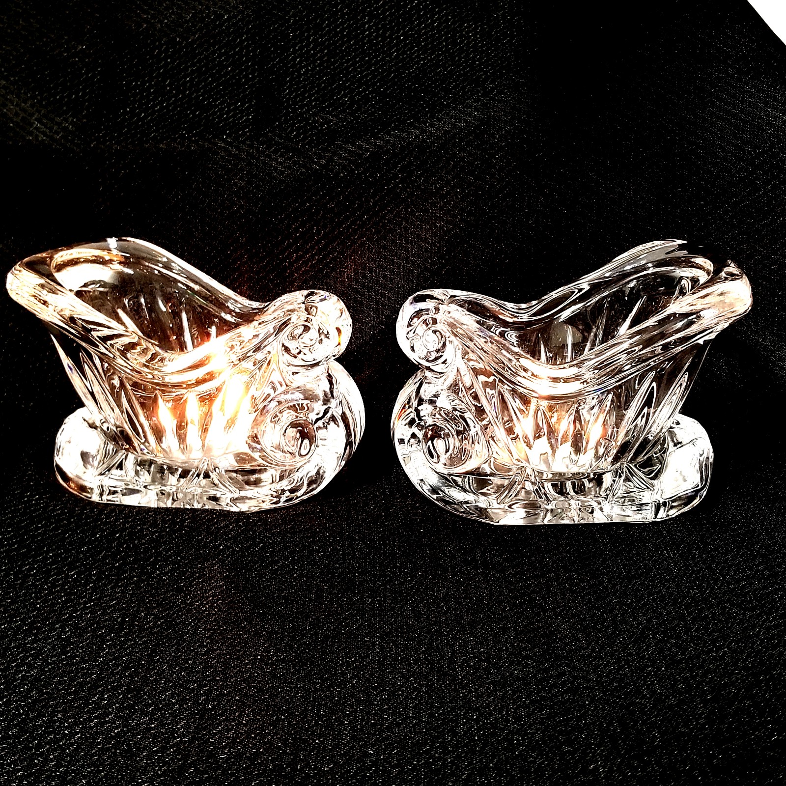 2 Clear Crystal Santa Sleighs - Holiday - Tealight/Votive Candle Holders