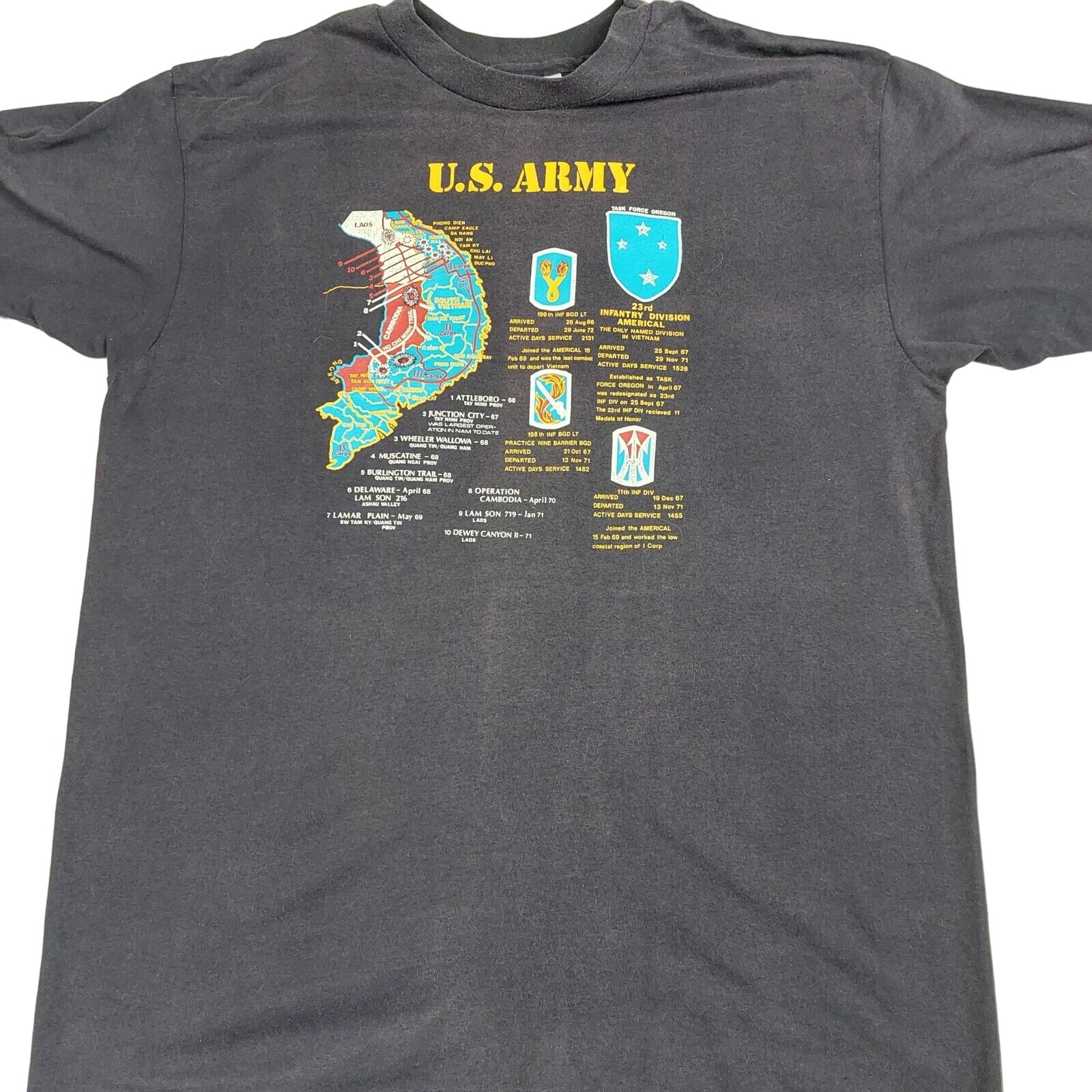 Men's Vintage Vietnam War Black T Shirt Single Stitch Tee Army Military Size XL
