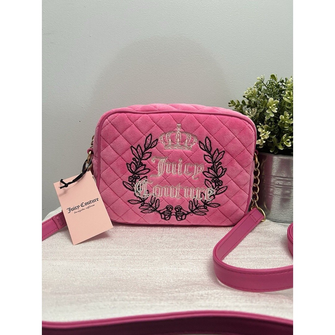 Juicy Couture Royal Couture Crossbody Bag Juicy Pink Velvet NWT Rare Find