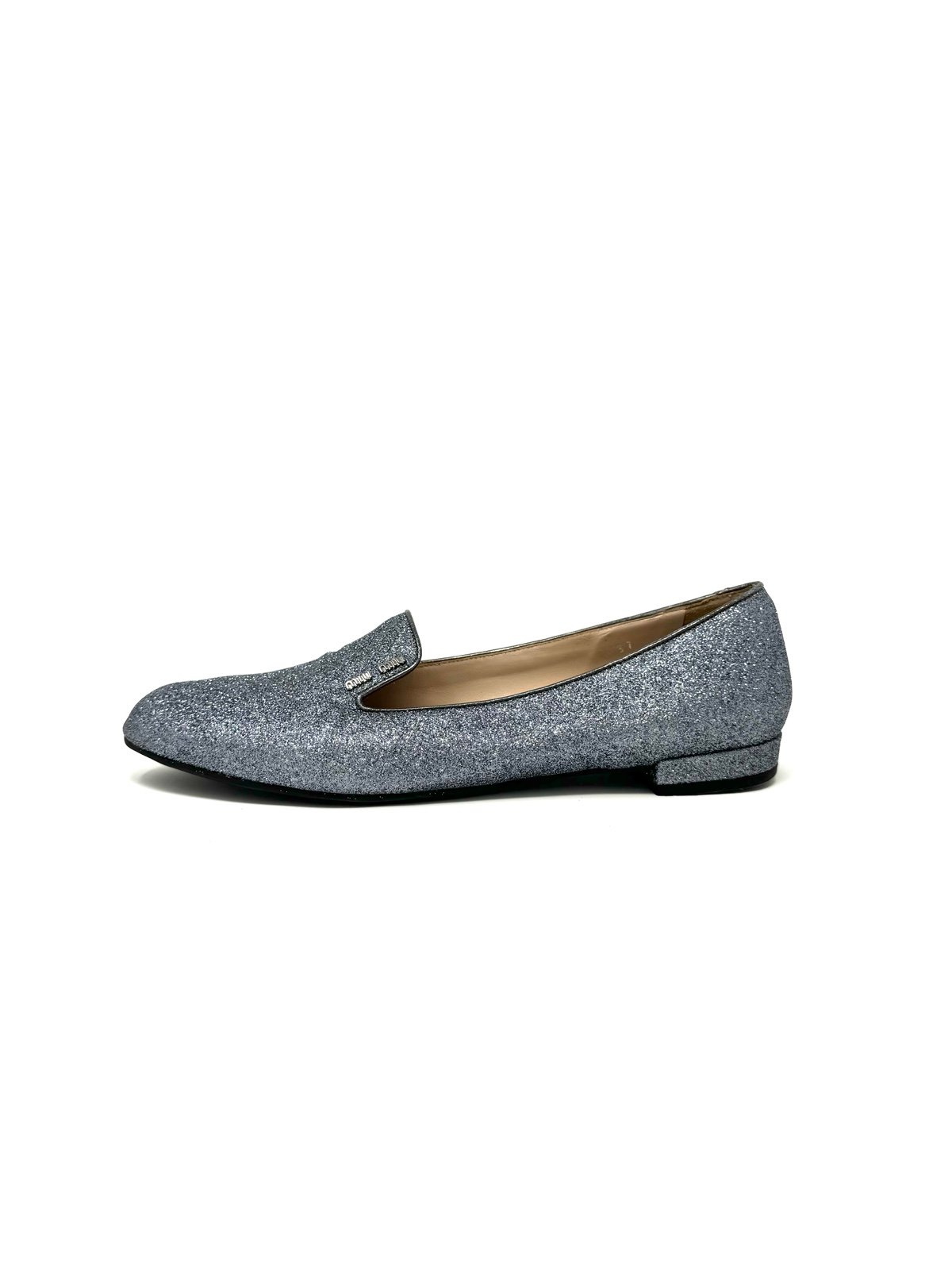 Miu Miu Metallic Silver Glitter Smoking Slippers Sz 37