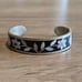 Vintage Alpaca Mexican Silver Inlaid Mother of Pearl Floral Stripe Cuff Bracelet