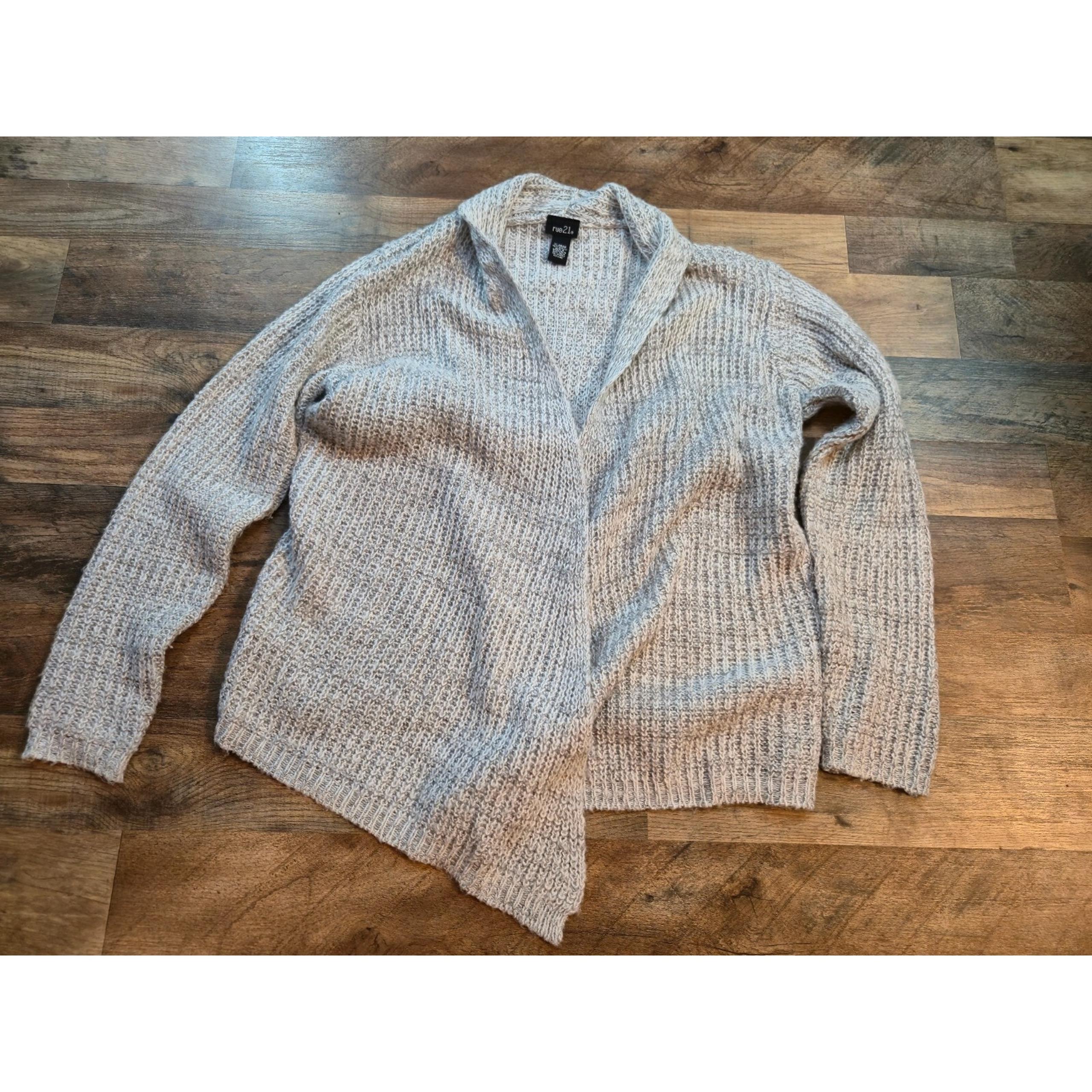 Rue21 Gray Open Knit Cardigan Sweater Women’s XL Soft Drape Front Cozy Acrylic