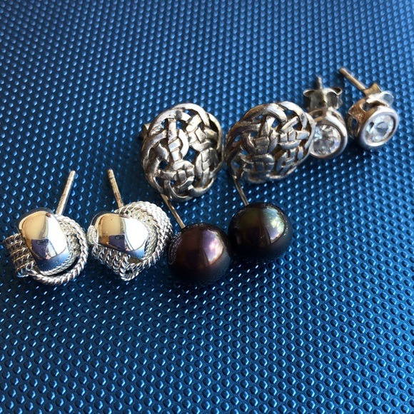 4 sterling Celtic pearl CZ earrings lot