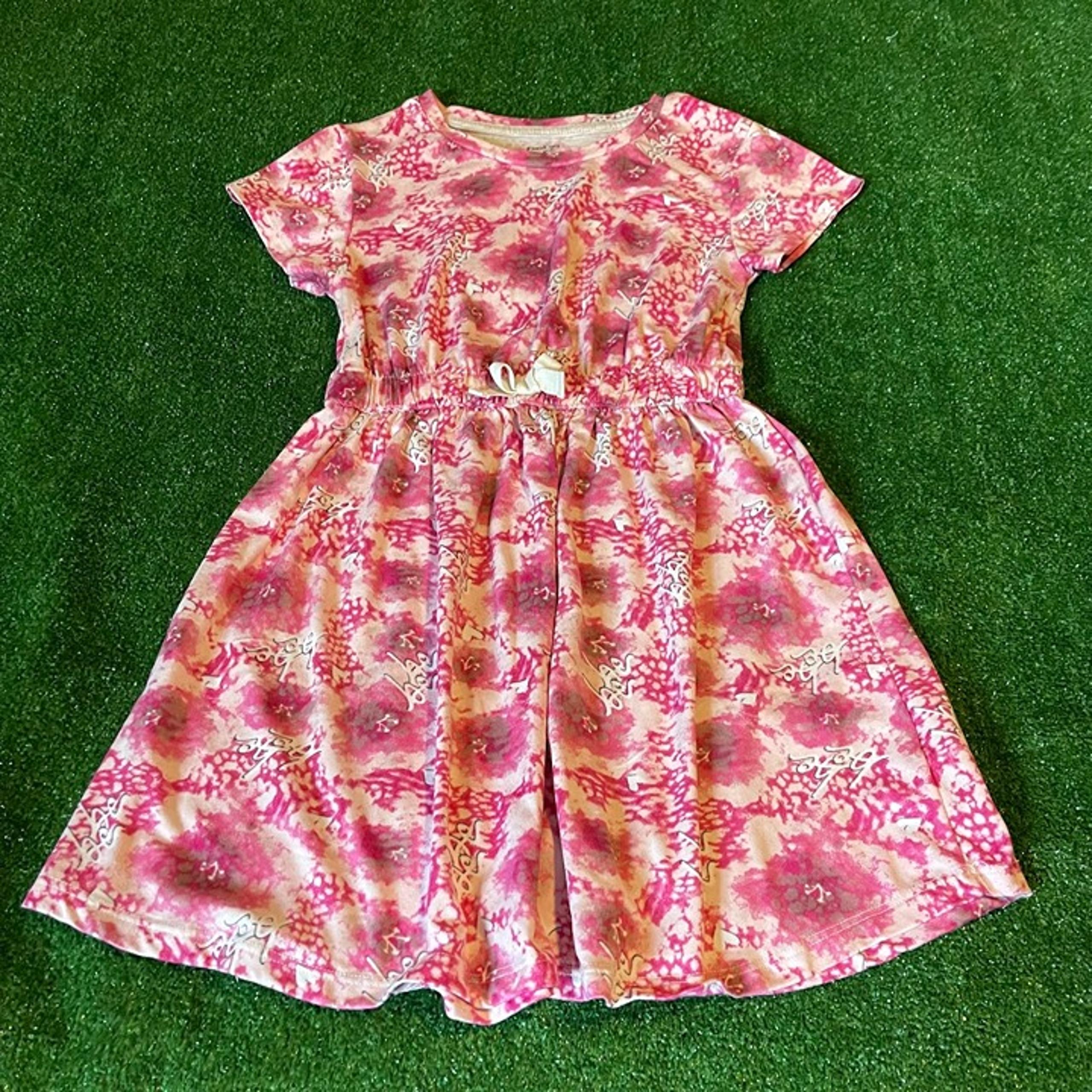 bebe Girls Elastic Waist Short Sleeve Fit-Flare Floral Pink Jersey Dress Size M