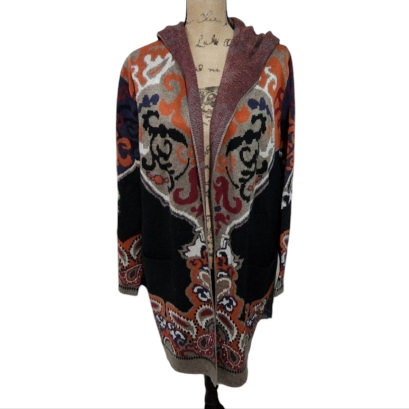 MaxSport floral Midi hooded heavyweight duster cardigan coatigan plus 2X 3X