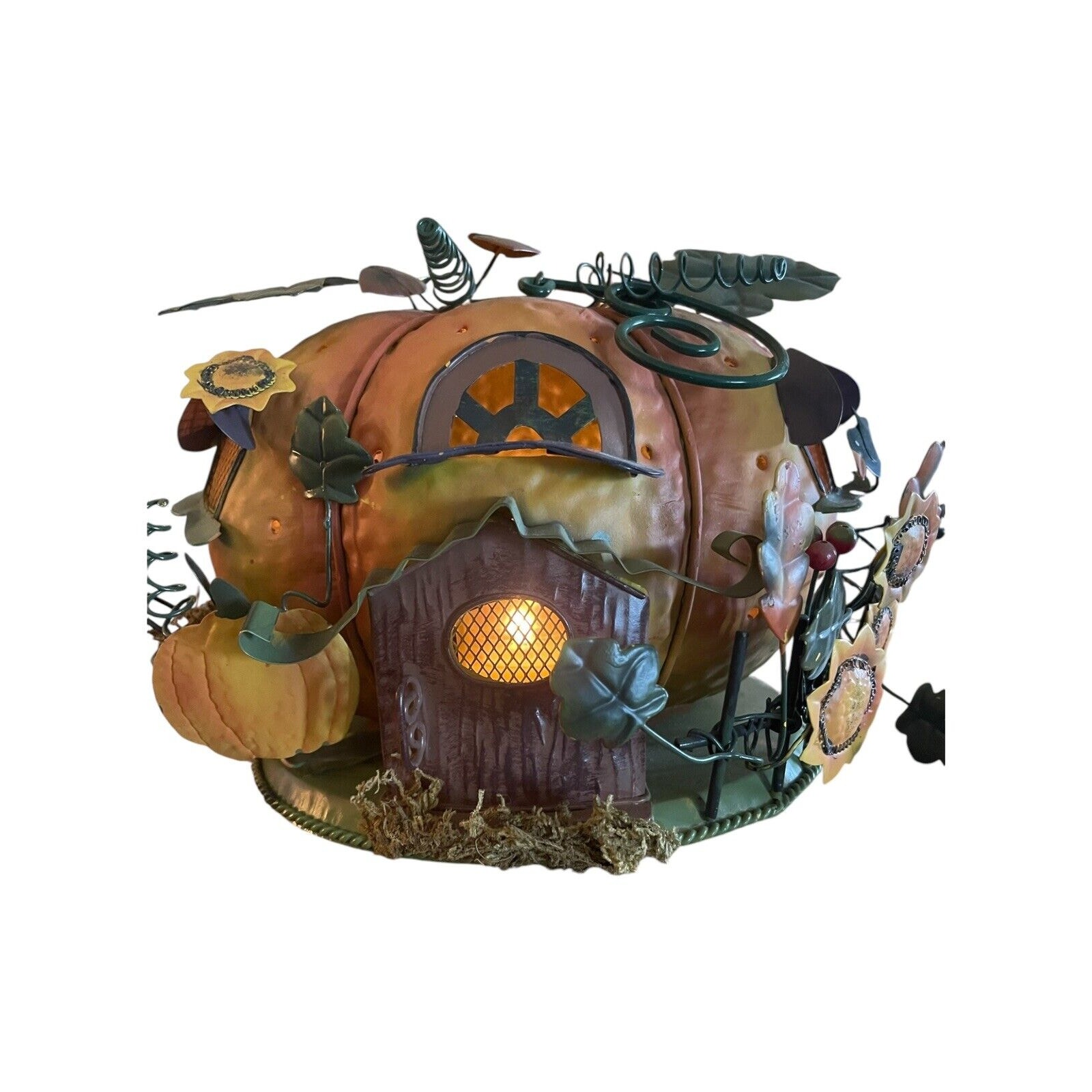 Vintage Home Interiors Tin Pumpkin Fairy House Votive Candle Holder Fall Décor