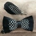 Black White Spot Luxury Leather Feather Bow Tie Lapel Pin Set Italy Formal Tux