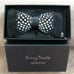 Black White Spot Luxury Leather Feather Bow Tie Lapel Pin Set Italy Formal Tux