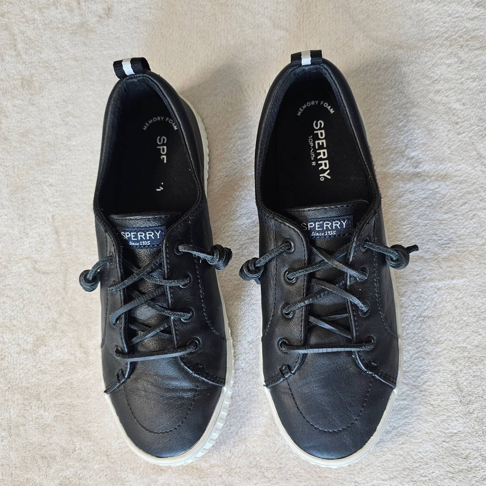 Sperry Women's Topsider Crest Vibe Creeper Leather Sneaker Size 8 Black