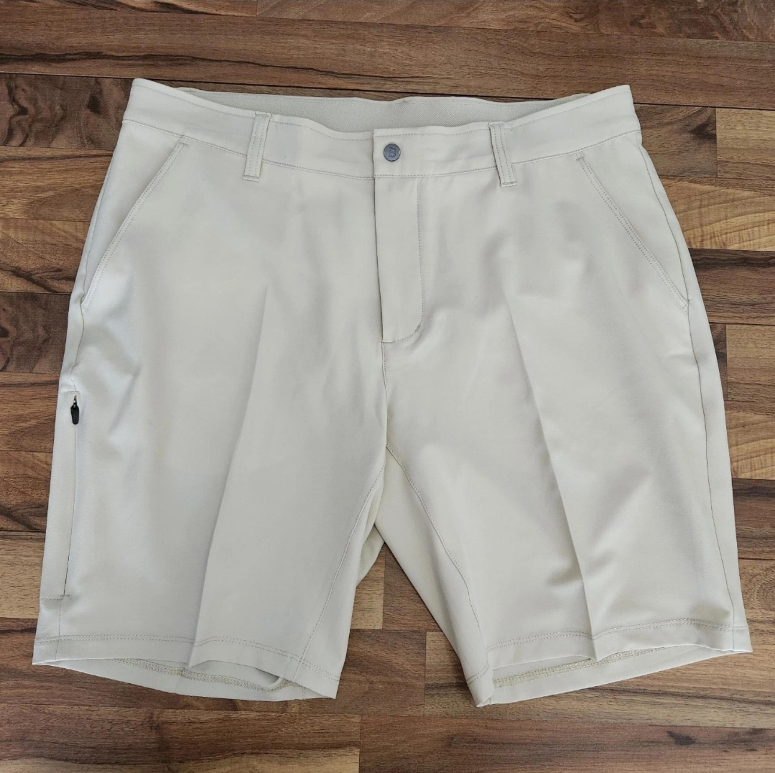 BYLT Basics Kinetic Shorts 9" Size 36 Bone Performance Magnetic Pocket UPF50 Pro