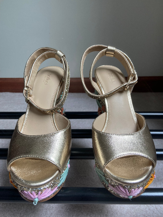 BOTKIER Women Jessie Embellished Leather Platform Wedge Sandals - NEW NWOB