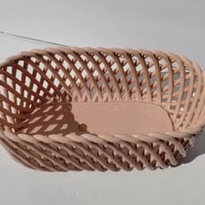 Vintage PINK ceramic woven porcelain basket fruit planter oblong long Italy