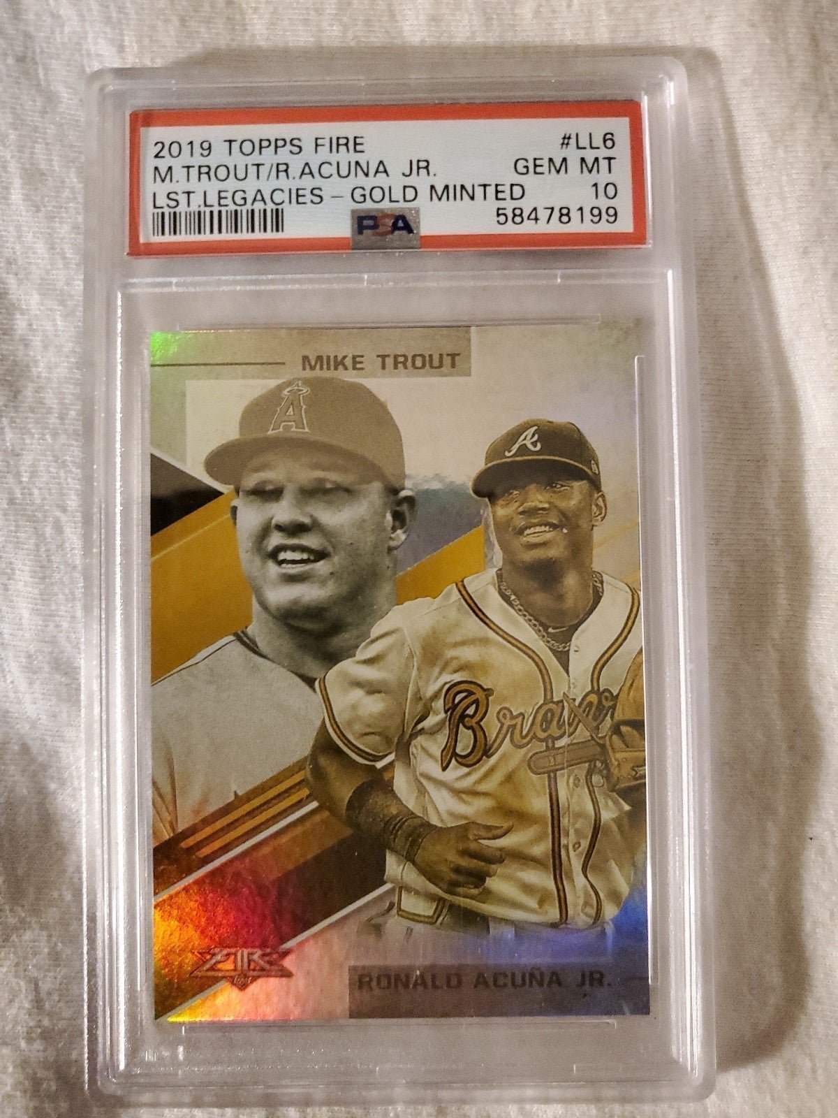 MIKE TROUT 2019 TOPPS FIRE GOLD MINTED LASTING LEGACIES PSA 10 GEM MINT ACUNA