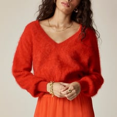 J.Crew Brushed Cashmere Cropped V-neck Sweater In Vintage Red, Size XXS