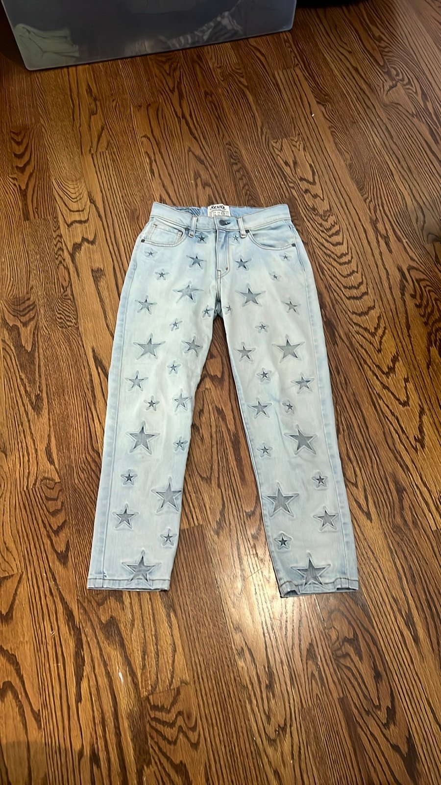Revice Denim Light Wash Star Pattern Front Mom Jeans Size 26