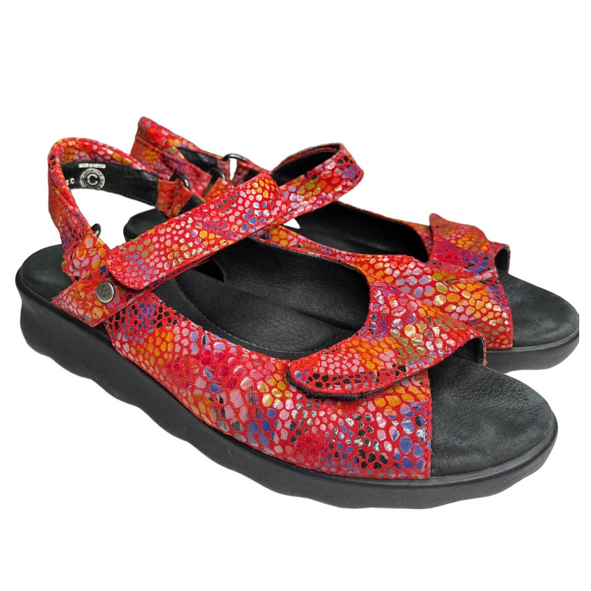 Wolky Red Reptile Print Pitchu Sandals