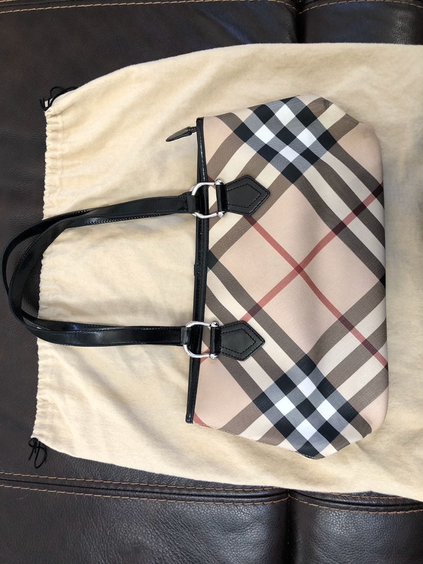 Burberry London Beige Nova Check Coated Canvas Tote Bag Upcycle Ready