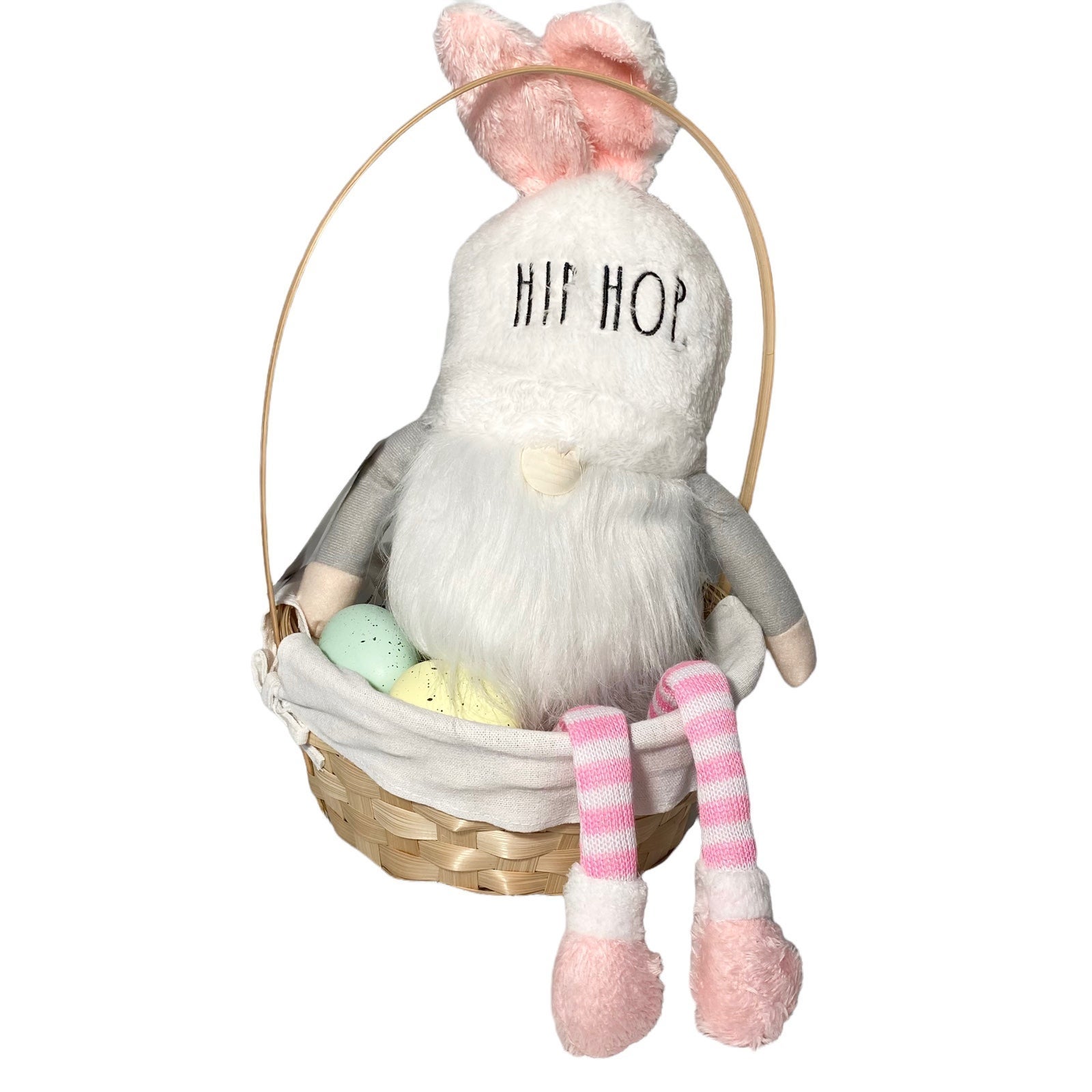 Rae Dunn 13” Basket w/ Bunny Gnome “HIP HOP”