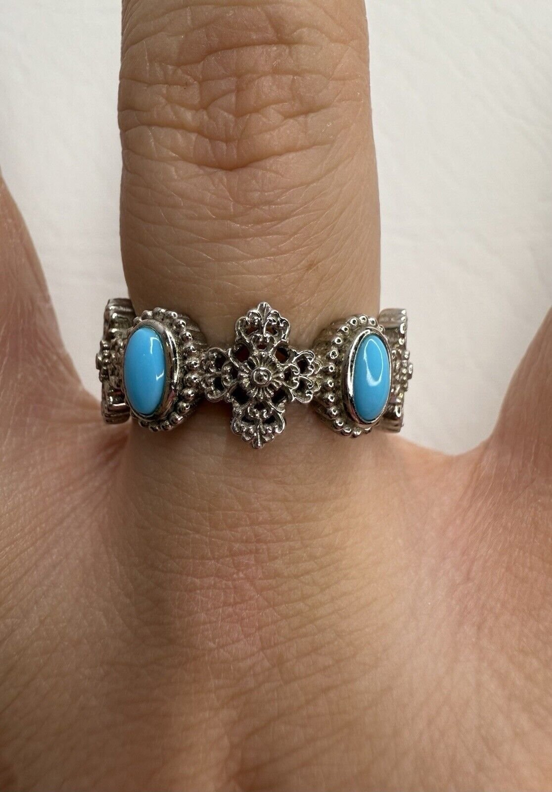 DP Turquoise 925 Sterling Silver Band Ring Sz 7
