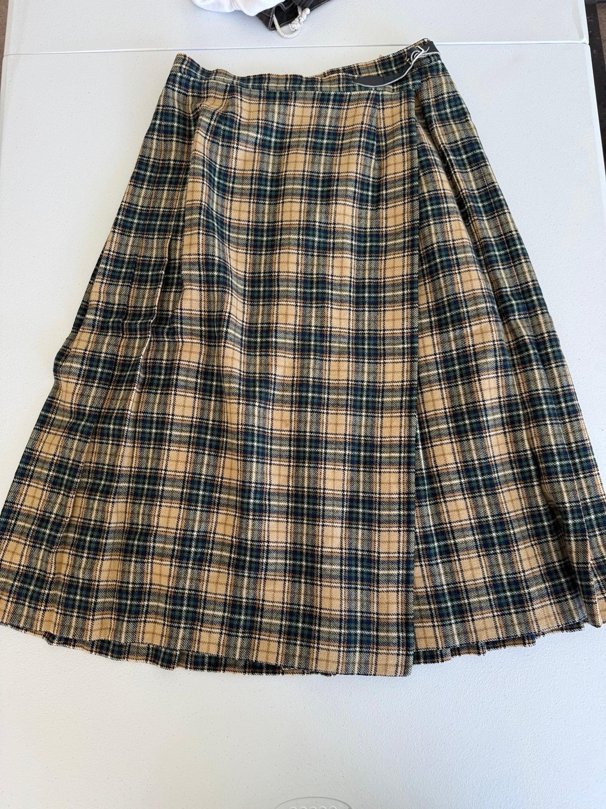 Vintage Pendleton Skirt Womens 6 100% Pure Virgin Wool Brown Tan Blue USA