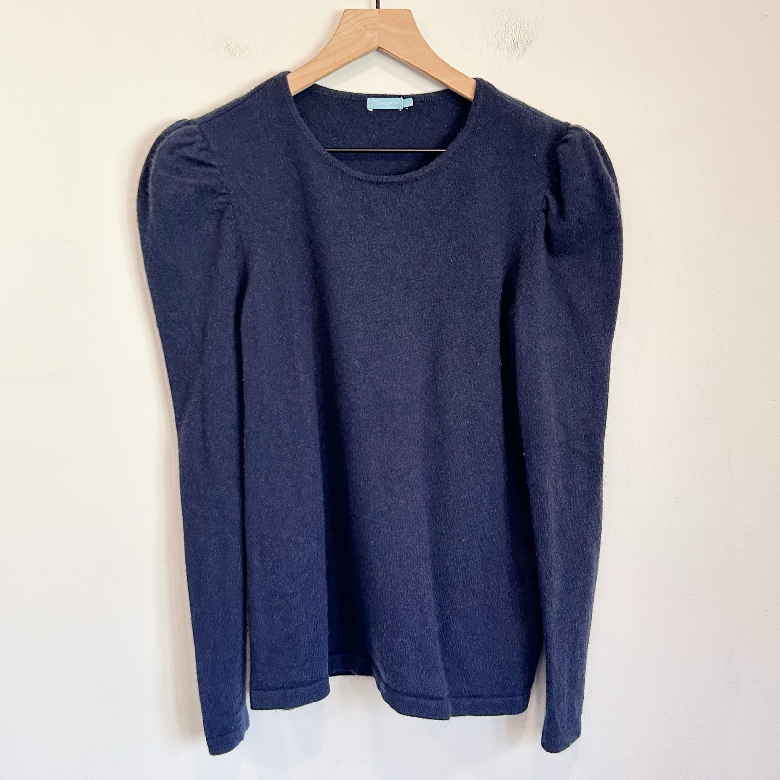 J. McLaughlin Wynn Cashmere Puff Sleeve Crew Neck Pullover Sweater Navy Size M