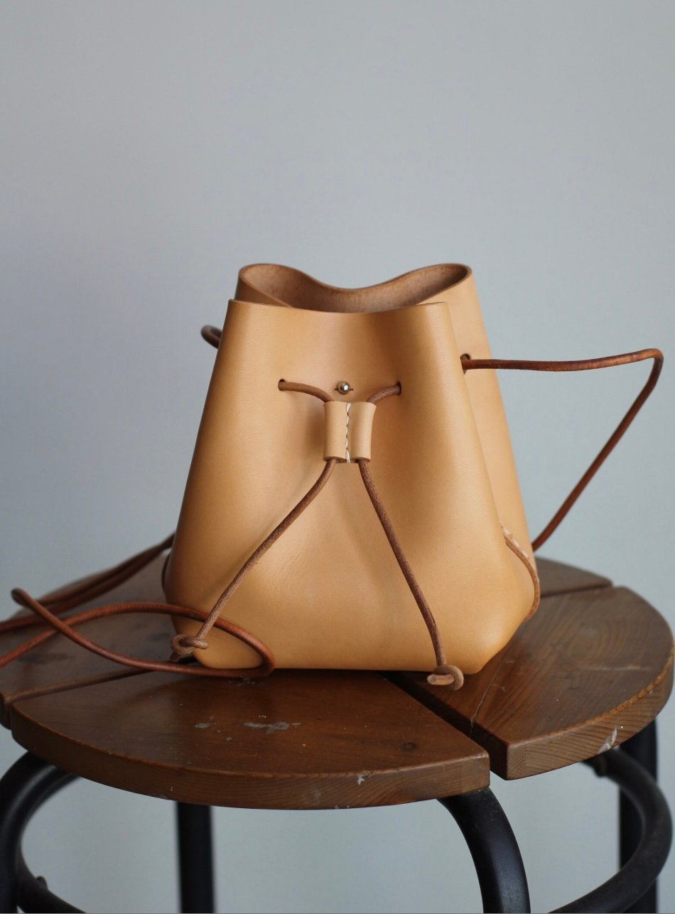 Handmade Handcrafted Vegetable-tanned leather Drawstring Bucket Bag