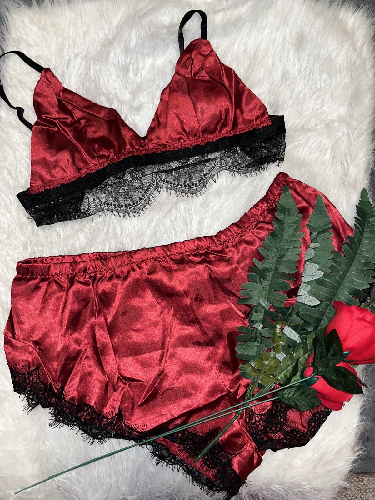 Satin bra bralette panties thong lingerie set shorts undies underwear