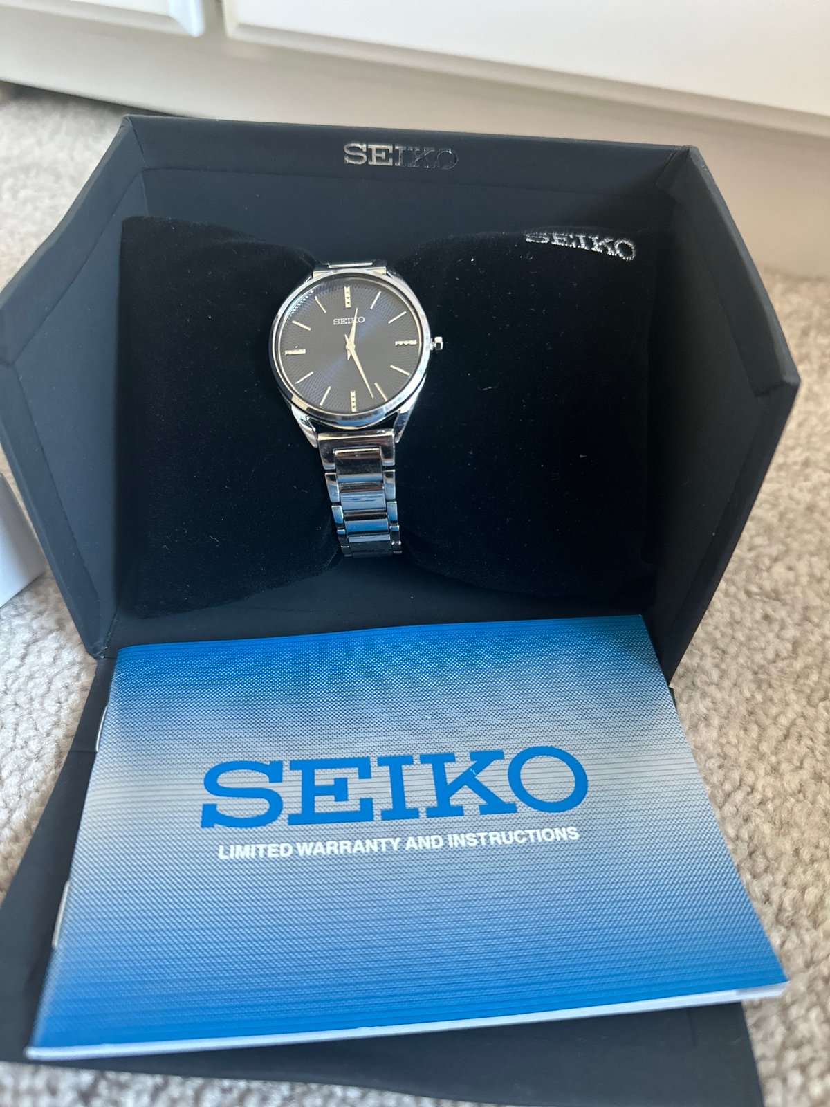 Seiko SWR033 Women's Silver Tone Blue Sunburst Dial Watch