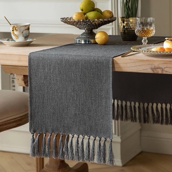 Grey Table Runners 72 Inches Long, Burlap Linen Style 13x72 Inch