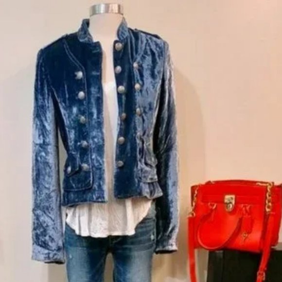 KILLER DESIGN Cynthia Steffe Crushed Velvet Military Blazer in Blue