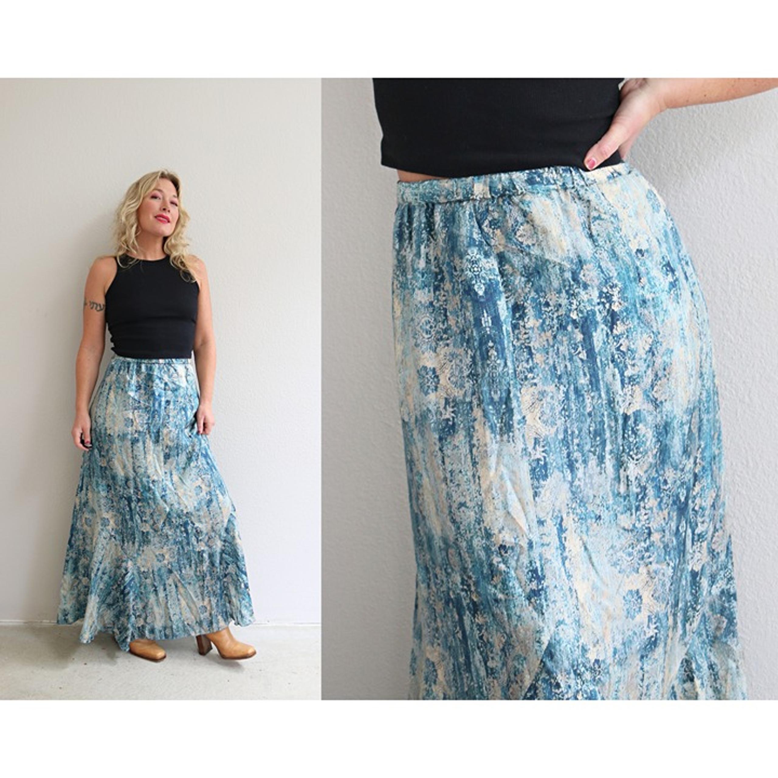 NWT Johnny Was Santorini Silk Blues Maxi Skirt ~ Women's Medium to Large MD LG