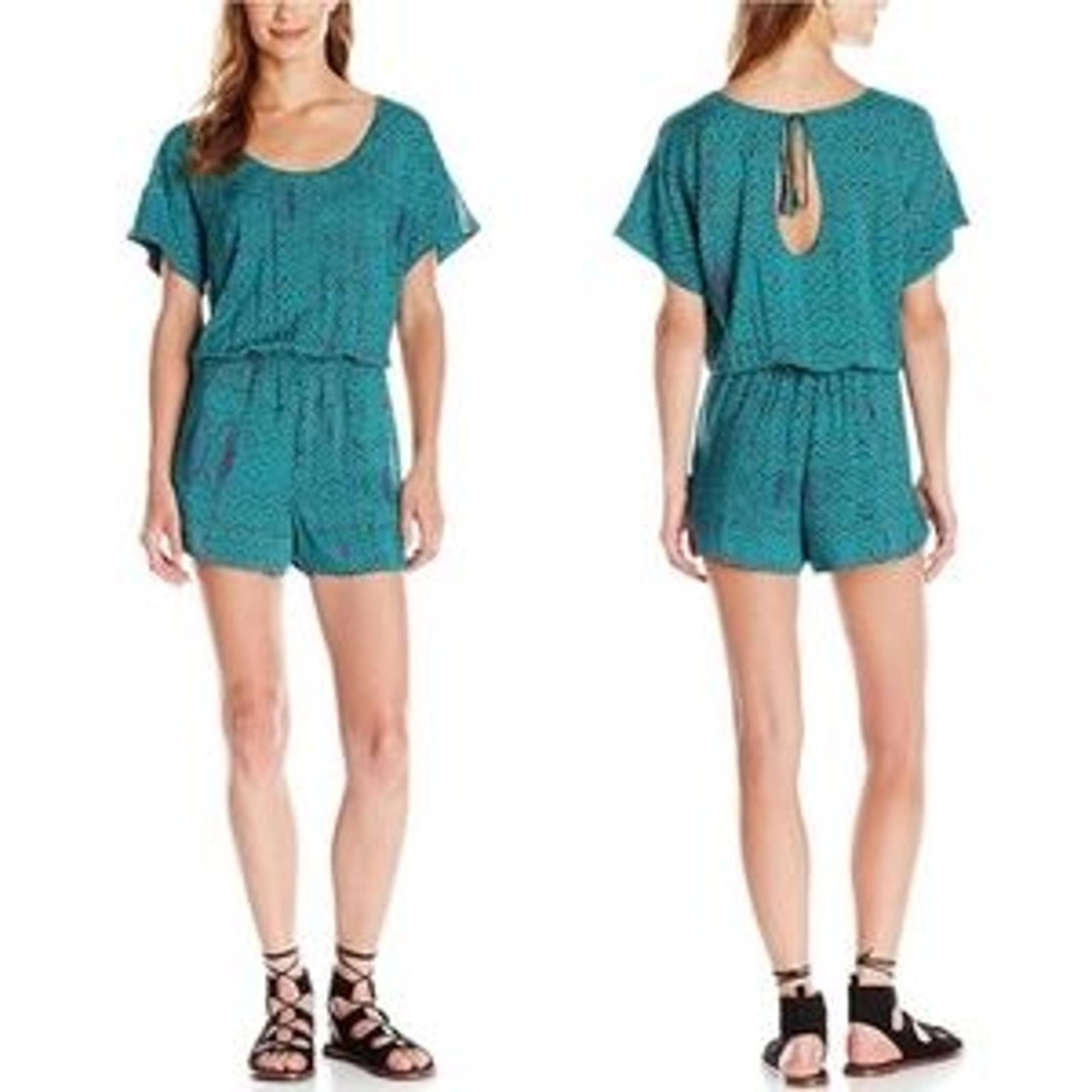 Anthropologie Plenty by Tracy Reese Tee shirt Romper Tribal Diamonds teal XS
