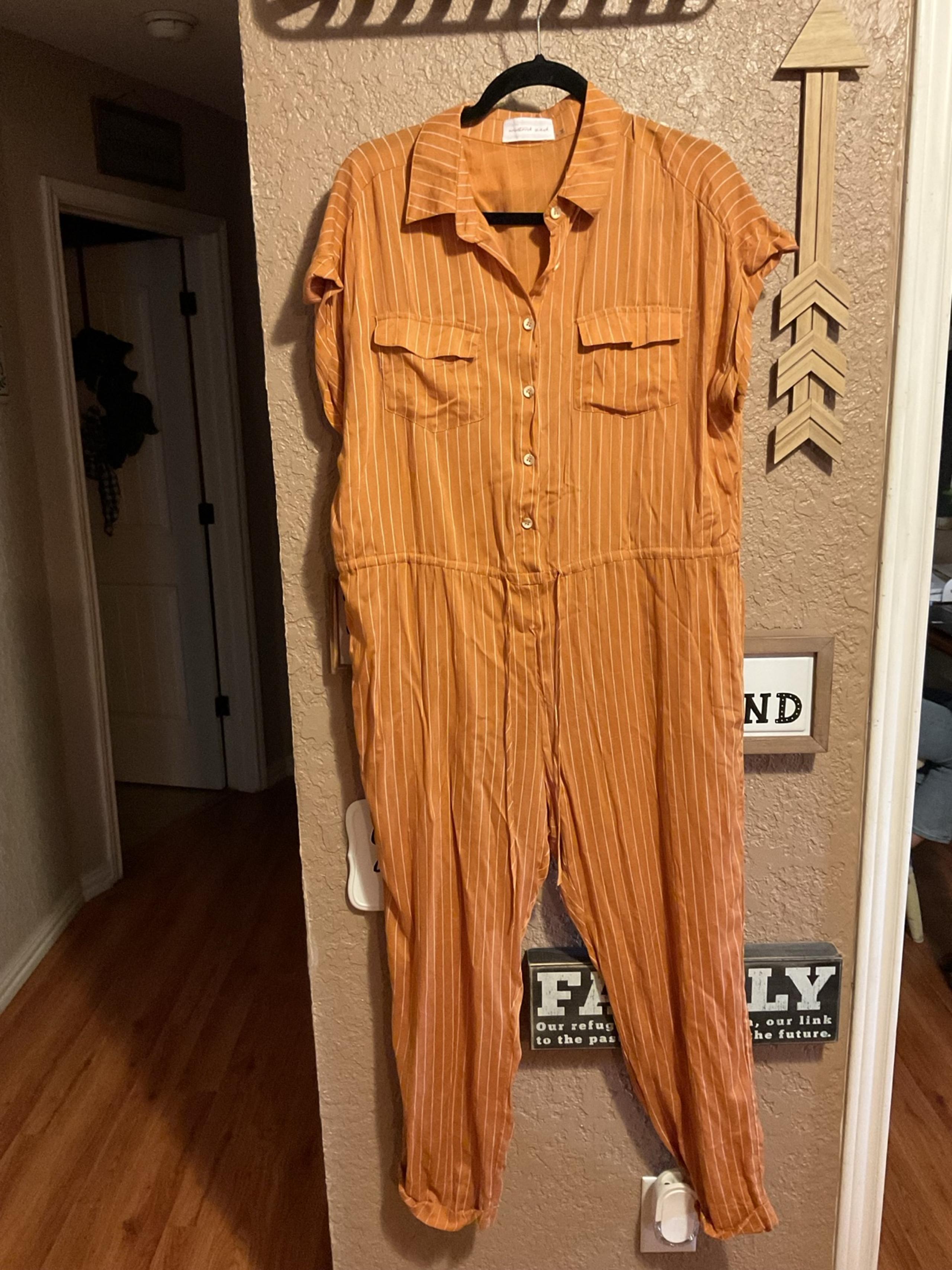 Mustard Seed Mustard and White Striped Jumpsuit Women’s Size Large